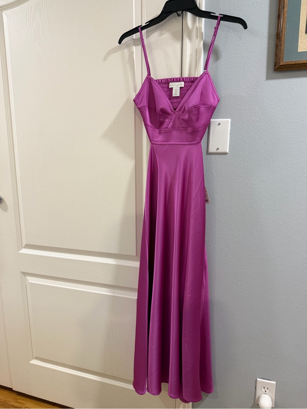 Marshall Fuchsia Satin Spaghetti-Strap Maxi Dress